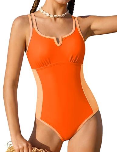 Luckrizyy Girls One Piece Swimsuit Color Block Bathing Suit Adjustable Straps Padded Beach Pool Swimwear for Teens 15-16Y