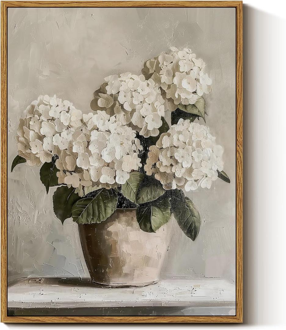 InSimSea Framed Canvas Wall Art Vintage Decor, Hydrangea Floral Pictures Bathroom Wall Decor Aesthetic, Living Room Bedroom Flower Home Retro Decorations, 26x23