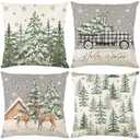 Ni-JASW Christmas Throw Pillow Covers 18x18 inch Set of 4, Snowflakes Truck Deer Forest Tree Winter Xmas Pillow Cases for Couch Sofa Holiday Decor