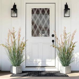 2 Pack Fake Grass Faux Plastic plantas Synthetic Pampas Grass Indoor Outdoor Realistic Floor Plants Artificial Cattail Reed Grass for Home Office Wedding Patio Front Decor Housewarming Gift
