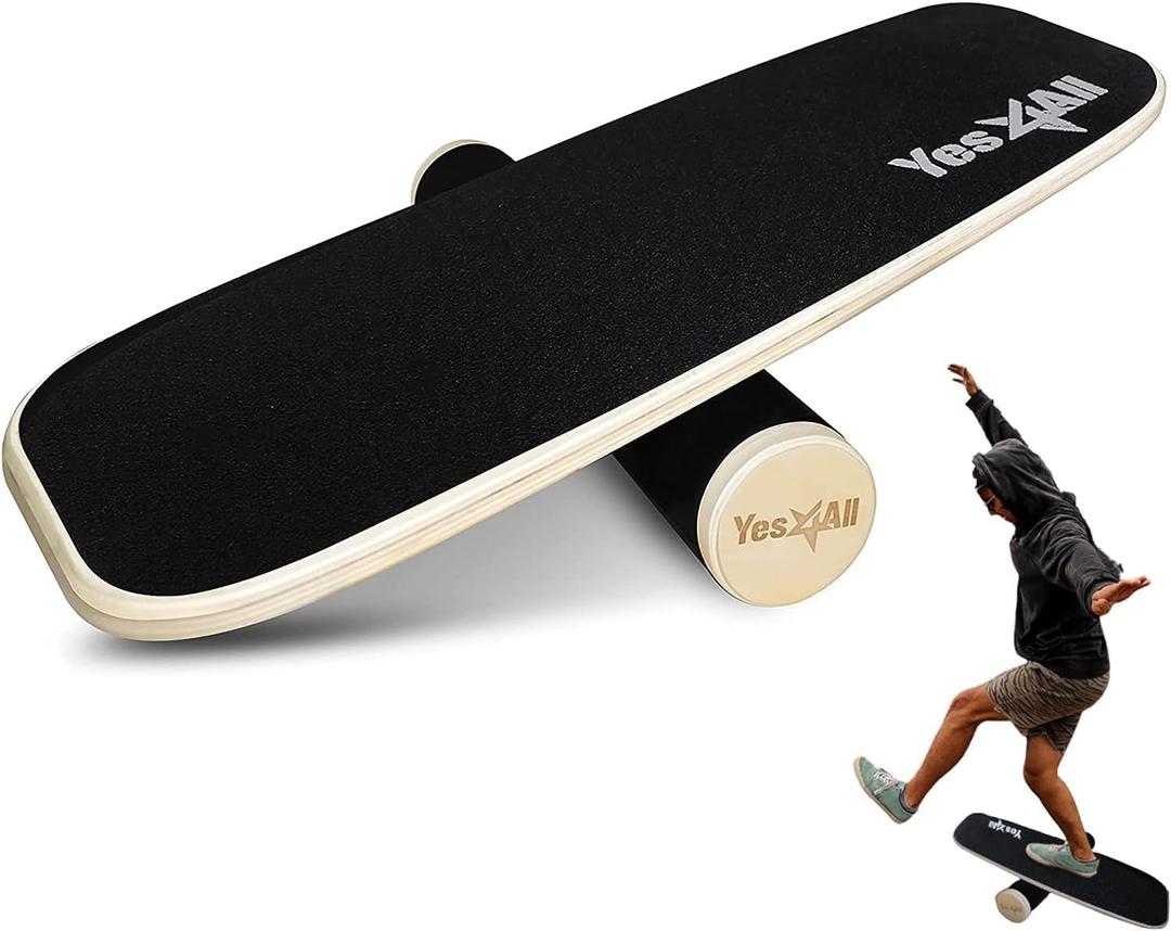 Yes4All Balance Board Sports Trainer, Surf Trainer Board With Adjustable Stoppers, Improve Core Strength and Balance Control (B. Full Black)