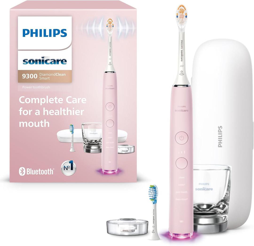 Philips Sonicare DiamondClean Smart 9300 Electric Toothbrush, Sonic Toothbrush with App, Pressure Sensor, Brush Head Detection, 4 Brushing Modes and 3 Intensity Levels, Pink, Model HX9903/25 (1 Count (Pack of 1))