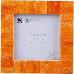 Handicrafts Home 4 by 4 Orange Picture Frame  Handmade Rustic Photo Frame for Shelf Decor, Bone inlay Frames for Desk & Bedroom Decor, Perfect for Home Decor, Wedding, Graduation, Or Milestone Photos
