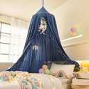 Mengersi Bed Canopy for Girls,Ruffled Canopy Bed Curtains Canopy for Girls Room,Hanging Canopy Princess Play Tent for Reading Nook Play Room Decor Blue