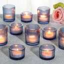 SUPMIND 24 Pcs Ribbed Votive Candle Holders, Dark Blue Glass Holders Bulk for Table Centerpiece, Tealight Holders Glass for Wedding Shower, Party and Home Decor