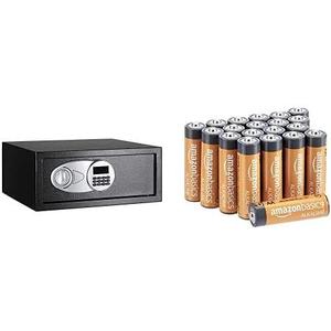 AmazonBasics Steel, Security Safe Lock Box, Black - 0.7-Cubic Feet & AA Performance Alkaline Batteries - Pack of 20