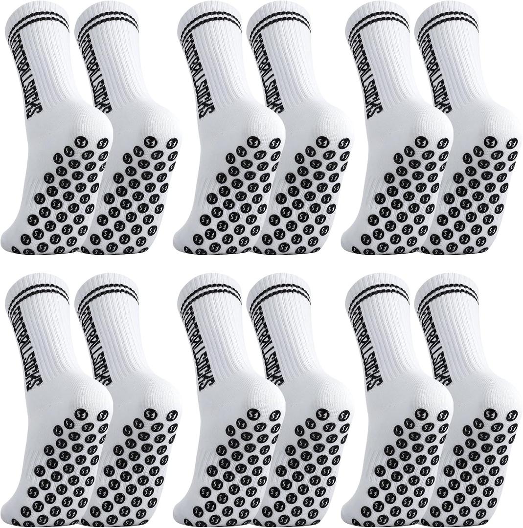 6 Pairs Non Slip Soccer Socks Stripe Anti Slip Football Baseball Athletic Soccer Socks for Men Women