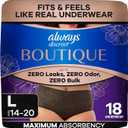 Always Discreet Boutique Incontinence and Postpartum Underwear for Women, Maximum Protection, Large, Black, 18 Count