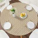 Smiry Round Picnic Tablecloth, Wipeable Flannel Backed Vinyl Tablecloths for 57" - 68" Tables, Waterproof Elastic Fitted Table Covers for Camping, Indoor, Outdoor, Khaki, For Up to 57"-68" Round