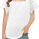 Yoklass Girls Casual Shirts Square Neck Ruffle Sleeve Tops Solid Loose Blouses 5-14 Years (White)