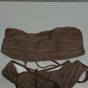 ZAFUL Women Strapless Textured Bandeau Bikini 2 Piece Swimwear Cheeky Solid Lace up Bathing Suits. L size