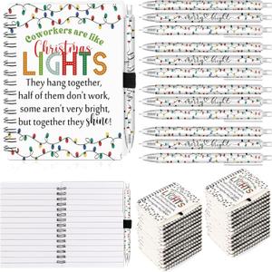 Colarr 50 Sets Coworker Christmas Gift Bulk Colorful String Lights Pattern A6 Spiral Notebooks Ballpoint Pens Coworkers Are Like Christmas Lights Inspirational Gifts for Office Staff Team Teacher