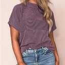 Verdusa Women's Striped Shirt Color Block Crew Neck Babydoll Casual Tops (L)