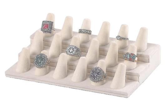 Box White Leatherette Jewelry 18 Rings Finger Display Stand 8.25x4.75x2.5 Inches with Square Base - Ring Holder Organizer Stand for Selling or Personal Use - Display Stands for Rings