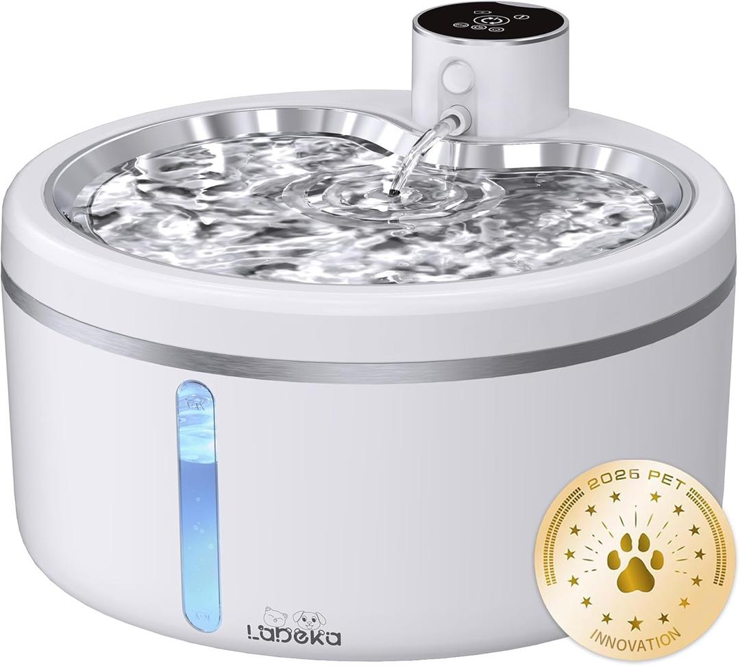 Wireless Cat Water Fountain with Stainless Steel Tray, 102oz/3L Pet Water Fountain for Cats Inside, Cat Fountain for Drinking with Motion Sensor, Ultra Quiet Pump, Cats & Dogs Gifts (2Filters)