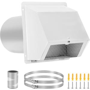 6 Inch Hooded Wall Vent with Screen and Damper, Outdoor Wall Exhaust Vent Cover for Kitchen Range Air Exhaust Hood Dryer Ventilation Outside No Noise, Galvanized Steel, White