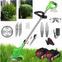 Cordless Wacker Weed, 21v/2Ah Weed Eater Battery Powered,Battery Wacker Weed with 3 Types Blades, Brush Cutter for Yard Garden (green)