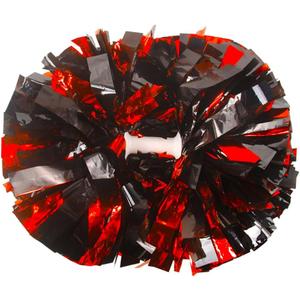 Lovecheer 2PCS Metallic Pom Poms Cheerleading with Baton Handle Cheer Pompoms for Kids Adults Team Sports Spirit Party Cheering (Black and Red)