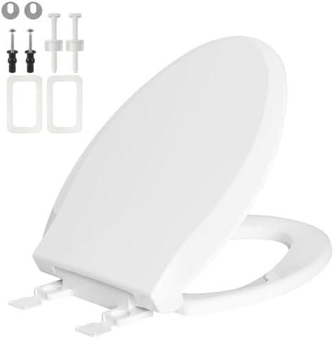 Hygie Rinse Elongated Toilet Seat Replacement Compatible with TOTO/Kohler/Gerber, Universal Oval Fit, Classic SoftClose Toilet Seat Parts with 2-pack Toilet Bolts and Nuts, Cotton White
