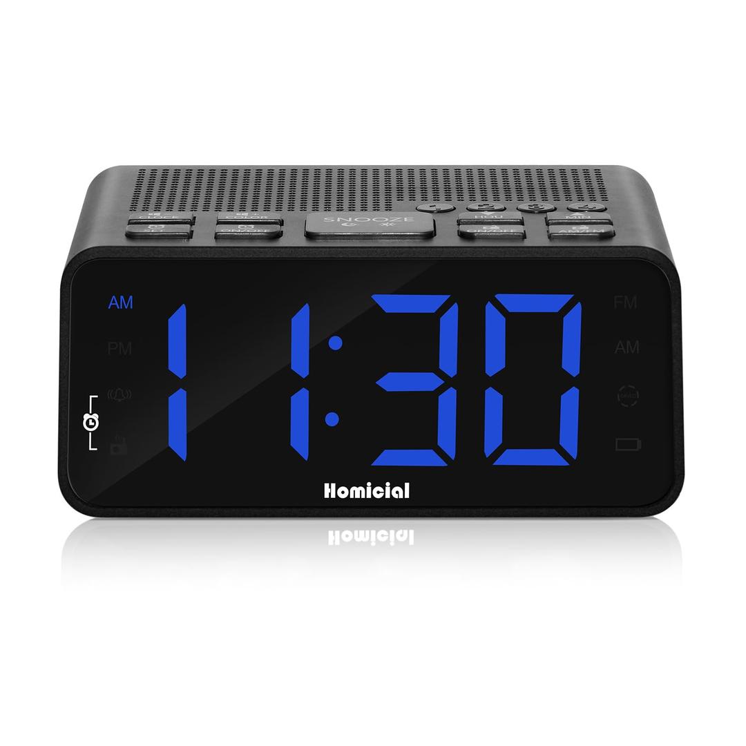 Homicial Digital Alarm Clock Radio with AM/FM Radio, Multi-Colors 1.4” LED Digits, Preset, Sleep Timer and Clear Display with Dimmer for Bedroom Bedside, Outlet Powered with Battery Backup (White)
