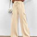 BTFBM Women's Running Sweatpants Fall Baggy Wide Leg Lounge Pants Casual Workout Joggers Pants with Pockets (XS, Beige)