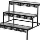 LAKIQ Metal Plant Stand with Shelves Modern Plant Display Shelf Indoor Outdoor Flower Shelf Black Multiple Flower Holder for Balcony Patio Garden (27.5" L x 23.5" W x 23.5" H)
