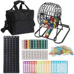 Bingo Game Set with 150 Balls, 8 Metal Bingo Cage with Non-Slip Feet & Storage Bag  Deluxe Bingo Set with 100 Large Print Cards,150 Chips, Master Board for Adults, Seniors & Large Groups