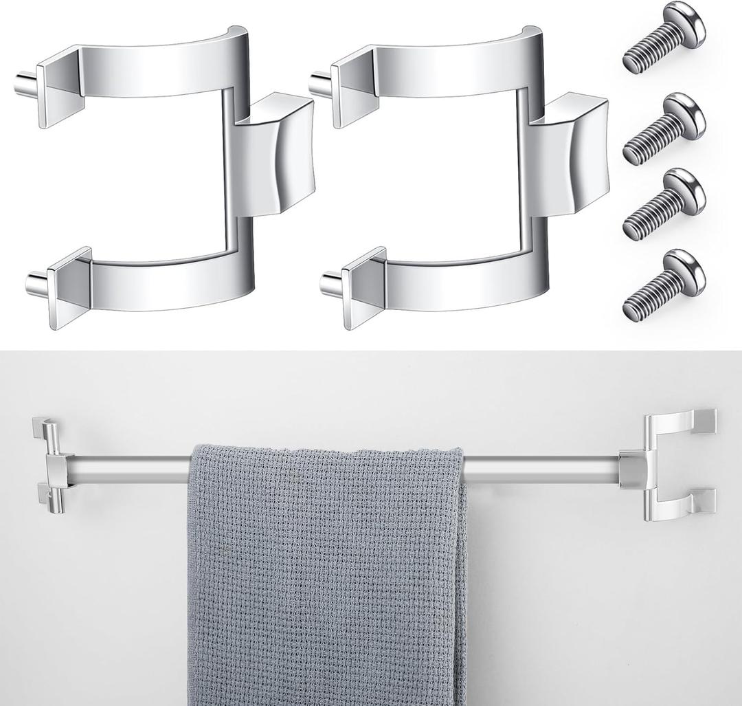 Blulu 2 Pcs Shower Door Handles Towel Bar Brackets Set Chrome 2" Screw Holes Bathroom Towel Rack Bracket Replacement with 4 Screws for Shower Doors or Tub Enclosure, Bright Silver