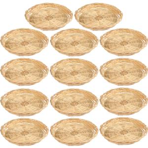 GNIEMCKIN 14 PCS 9.8 inch Bamboo Paper Plate Holder, Hand Weave wicker plate holders for Parties, Picnic, and Barbecue, Reusable