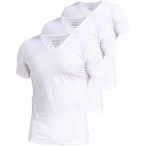 Comfneat Men's 3-Pack Undershirts Stretchy Cotton Spandex T-Shirts V-Neck Shirts for Men (White, XL)