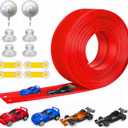 Flexible Race Track for Kids Starter Set - 20FT Flex Race Car Ramp Track, Rolls Up Portable DIY Racetrack Compatible with Hot Wheels & Diecast 1/64th Cars (Red)