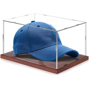 Fitense Hat Display Case, Acrylic Baseball Cap Display Box, UV Fade Protection, Solid Wood Base & Cap Shaper, Signed Hat Collector's Showcase, for Cap Enthusiasts, 11.8" x 7.8" x 5.9"