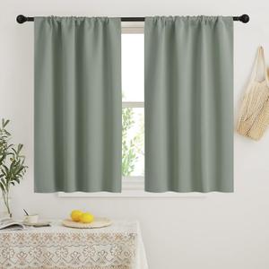 RYB HOME Blackout Curtains for Small Window - Thermal Insulated Privacy Curtains Shades for Kitchen Bathroom Cafe Dorm Loft, W 34 x L 45 inch per Panels, Sea Green, 2 Pcs