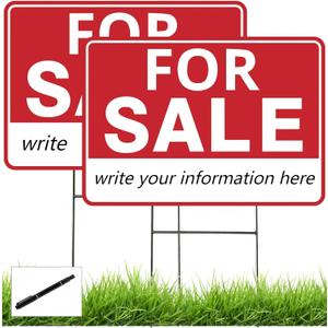 2 Pack For Sale Signs, Large For Sale Yard Sign with Stake,