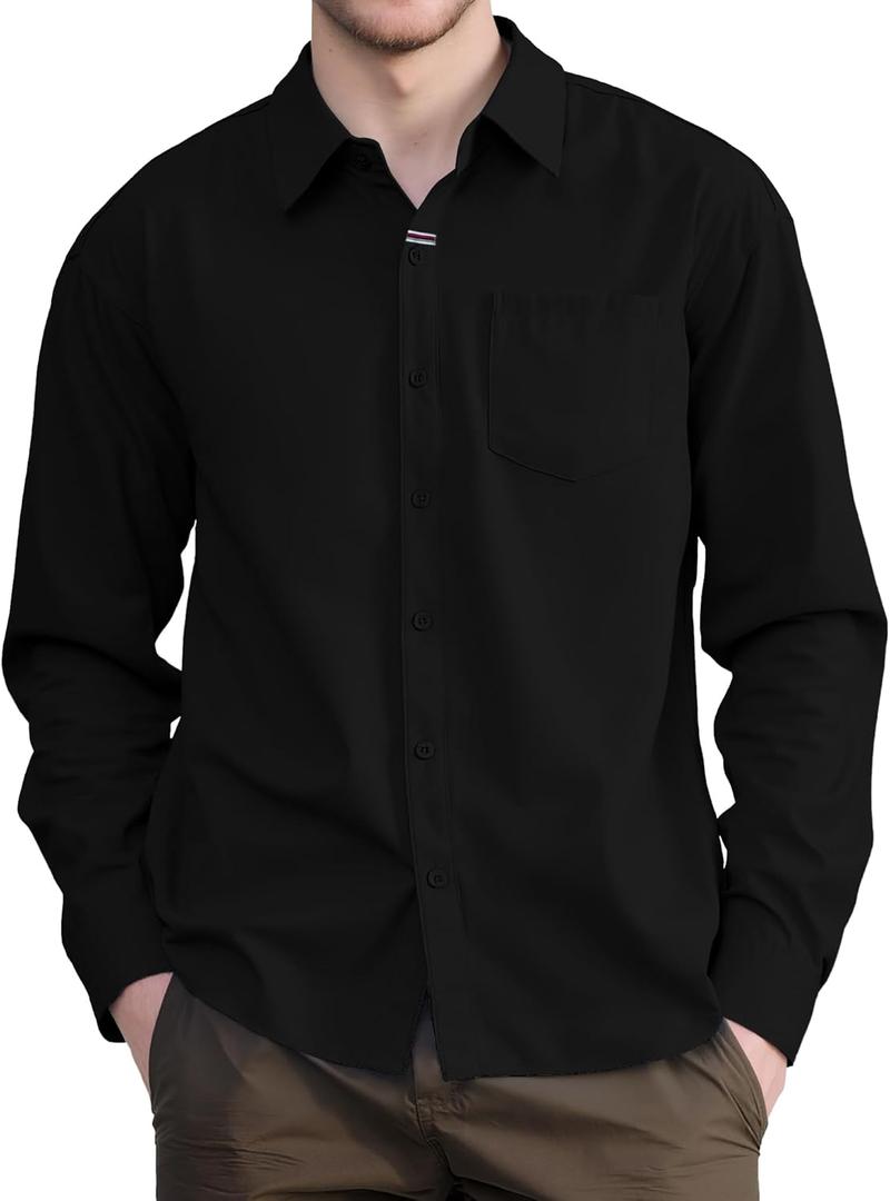 Mens Long Sleeve Button Down Shirts Casual Shirt for Men Untucked Shirts with Pocket Regular Fit Dress Shirt (Medium, Black)