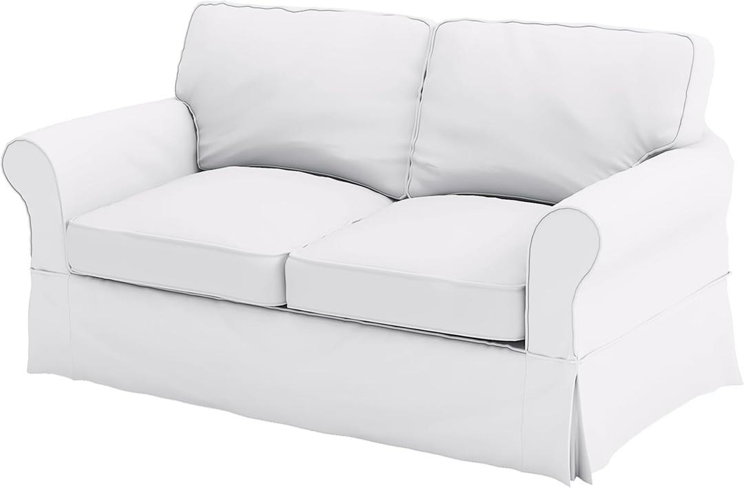 The Cotton Sofa Cover Only Fits Pottery Barn Comfort Loveseat Slipcover PB Comfort Roll Arm Sofa Cover Replacement (Width: 64", Not 84") (2 Seat White, Box Edge)