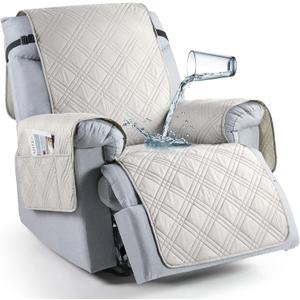 TAOCOCO 100% Waterproof Recliner Chair Cover, Non Slip Recliner Covers for Recliner Chair with Pocket, Washable Reclining Chair Cover Furniture Protector for Kids, Pets(23.6'', Off White)