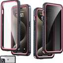 for iPhone 15 Pro Case Waterproof, Built-in Privacy Screen & HD Screen Double Front Frame [IP68 Underwater] Shockproof Dustproof Full Body Protection iPhone 15 Pro Phone Case Pink