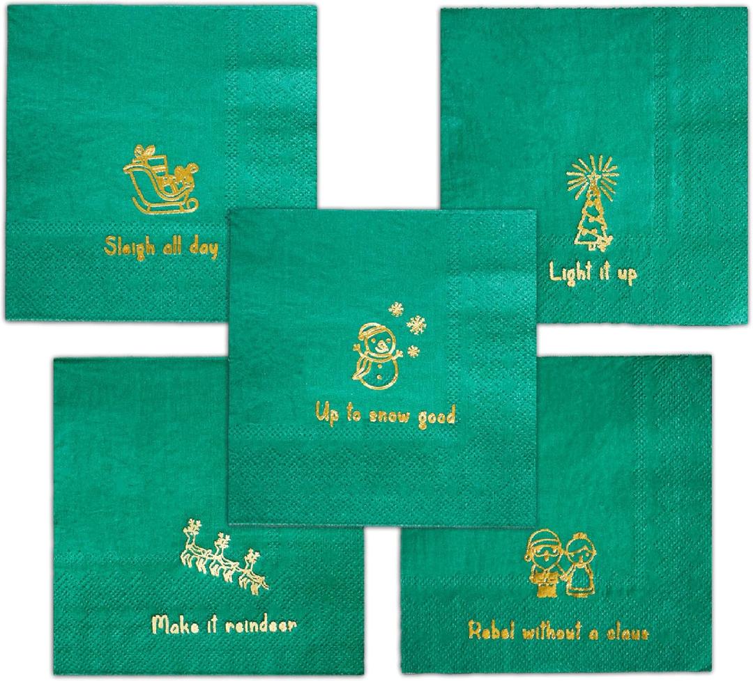 2 x Coterie Holiday Napkins (Set of 25) - Christmas, Funny, Witty Holiday Napkins | 5" Paper Napkins