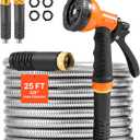VEVOR Metal Garden Hose 25 ft, Rust Proof Stainless Steel Water Hose, Heavy Duty Backyard Hose with 10 Function Nozzle, No-Kink & Flexible Water Pipe, Lightweight Metal Hose for Yard, Outdoor