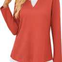 GRACE KARIN Women 2025 Fall Long Sleeve Shirts,Casual Crew Neck Colorblock Tunics,Waffle Knit Fashion Basic Tops (X-Large, Orange)