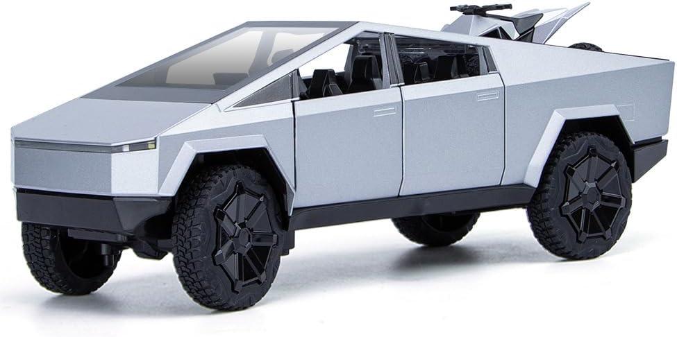 1:24 Scale Alloy Steel Pickup Car Model Toy Ornament with Horn Glow Running (Silver)