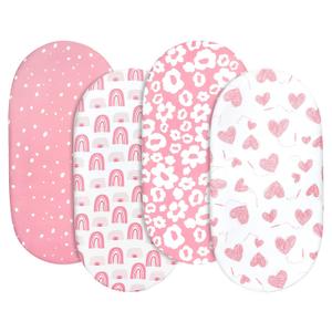 Gllquen Baby Bassinet Sheets 4 Pack, Breathable Cozy Fitted Mattress Sheet, Elastic Travel Crib Fashionable Floral Pattern, Standard Cradle Safe Sheets for Baby Boys Girls 32"x16"(Love)