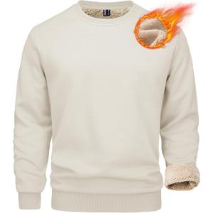 MAGCOMSEN Men's Sherpa Lined Sweatshirts Fleece Pullover Basic Tops Warm Crewneck Winter Sweatshirt (Large, Light Khaki)