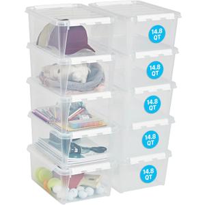 SmartStore Classic 15 Clear Storage Box, 14L/14.8QT BPA-Free Stackable Container with Secure Lid, Swedish Made Storage for A4 Papers & Games (10)
