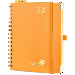 POPRUN 2026-2027 Academic Year Weekly and Monthly Planner Calendar,Jul 2026 - Jun 2027，6.25" x 8.5",Daily Agenda Book & Appointment Book with Hourly Schedule, Tabs, Hardcover, School and Office Supplies - Orange