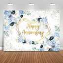 Happy Anniversary Backdrop 7x5ft Blue and White Flowers Wedding Anniversary Party Decorations Background Bridal Shower Engagement Banner Photo Booth Props