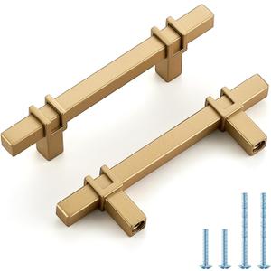HOME EDIT 15 Pack 3 inch Cabinet Handles, Kitchen Cabinet Handles Gold Drawer Pulls Zinc Alloy Square Bar Kitchen Pulls