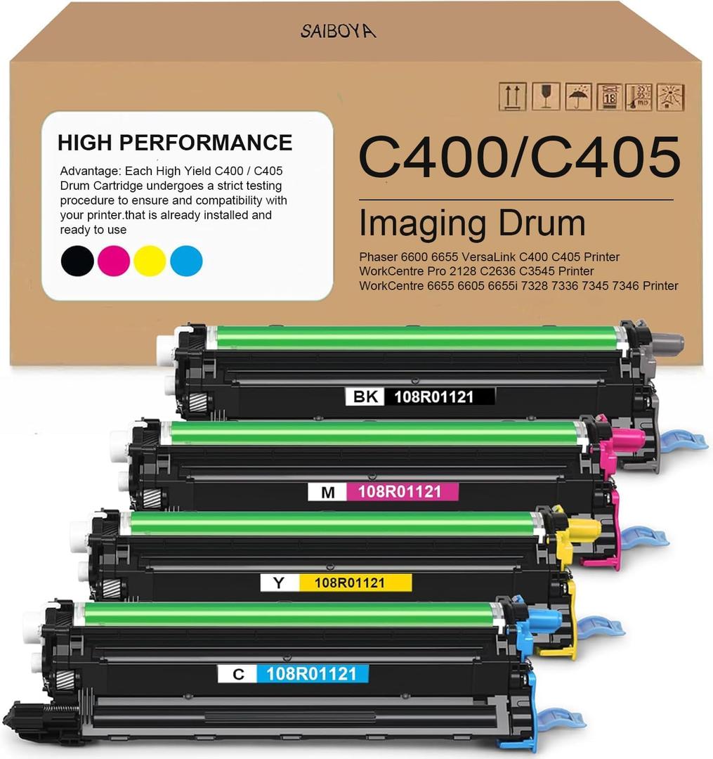 Versalink C400/C405 Drum Unit Replacement for Xerox 108R01121 Imaging Unit for Phaser 6600 6655 Versalink C400 C405 WorkCentre 6655 6605 7328 7336 7345 7346 Drum Cartridge Kit (BK/C/M/Y)