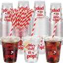 Zhehao 50 Sets/150 Pcs She's Ready to Pop Disposable Cups with Lids and Straws Plastic 12 oz Cute Soda Bow Cold Beverage Drinking Red Plastic Cups for Baby Shower Birthday Party Decorations Supplies